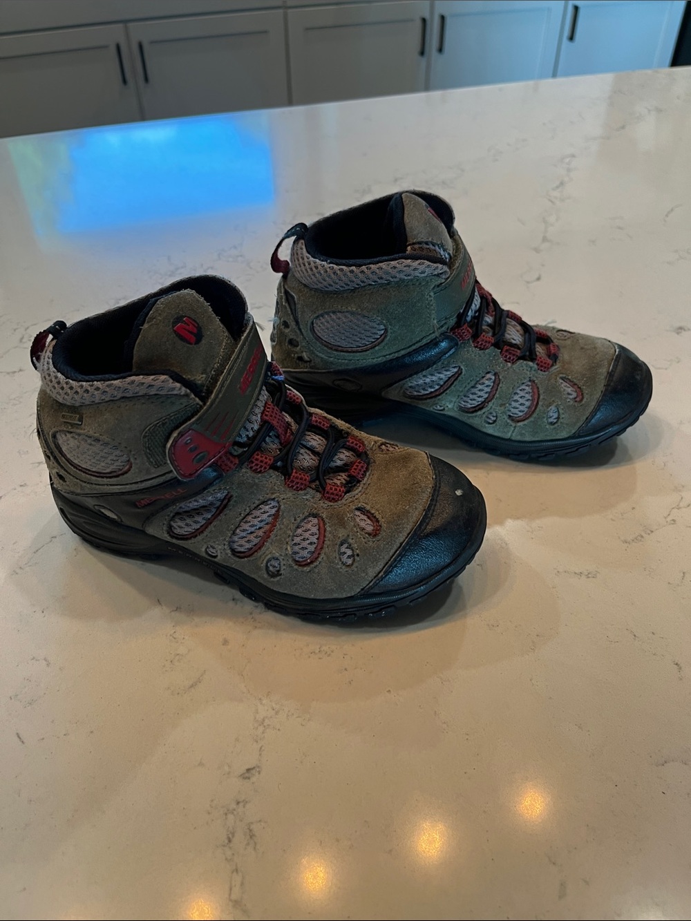 Merrell hiking boots- Olive Green with Red Accents